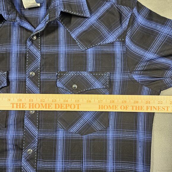 Wrangler Pearl Snap Shirt Mens Medium Button Down Black Plaid Cowboy Western - Picture 9 of 11